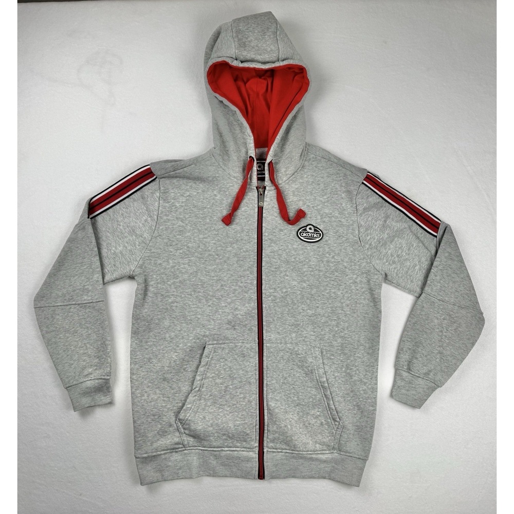 Akademiks Full Zip Hoodie Gray Red Stripe Sleeve‎ Men's Size Medium